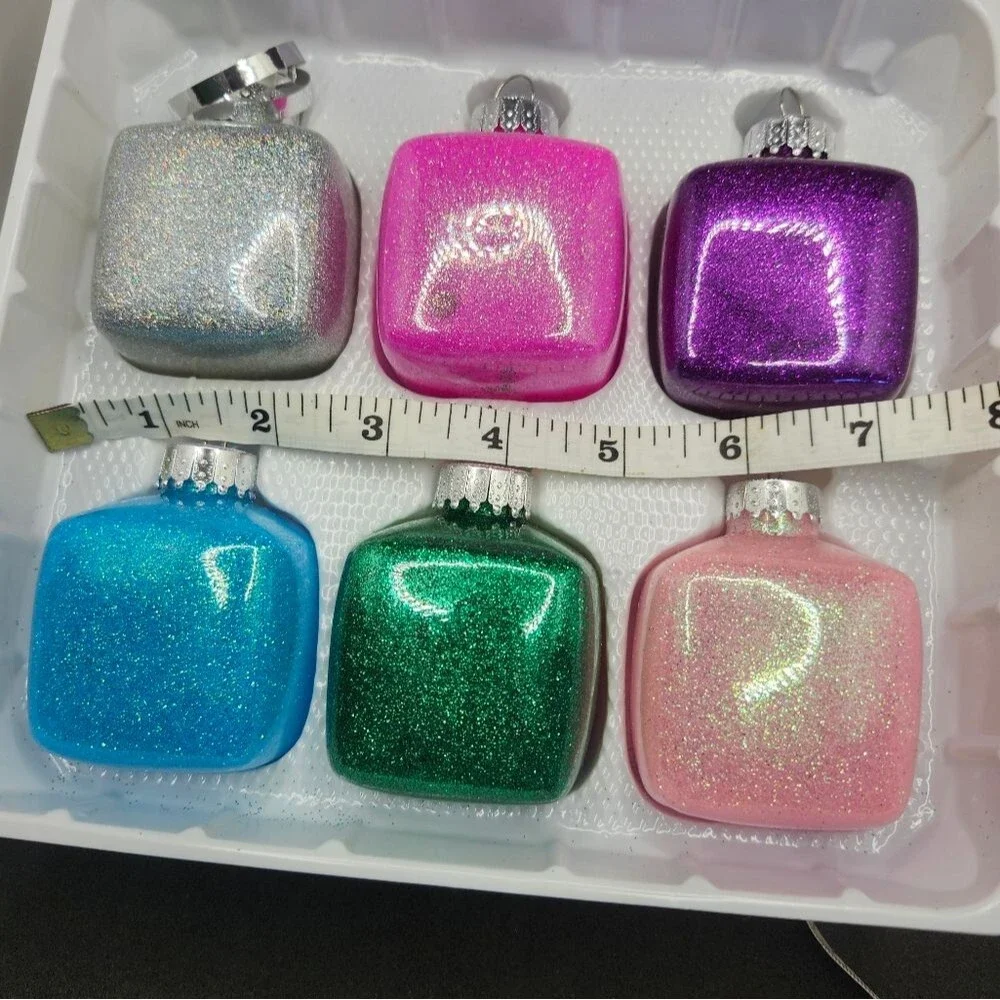 Hand Crafted Glitter Christmas Ornament Bulb Set Of 6